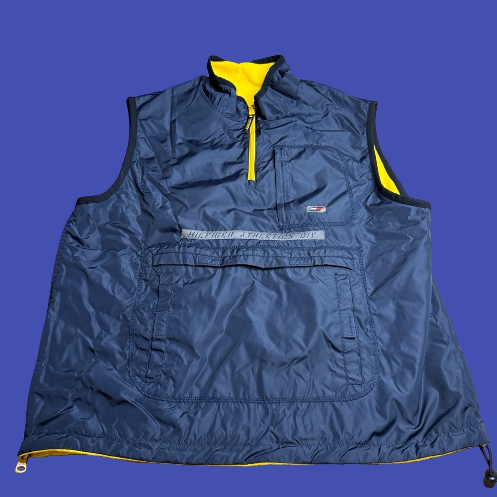 Tommy Hilfiger Athletics Reversible Vest L Yellow Fleece Nylon 1/4 Zip